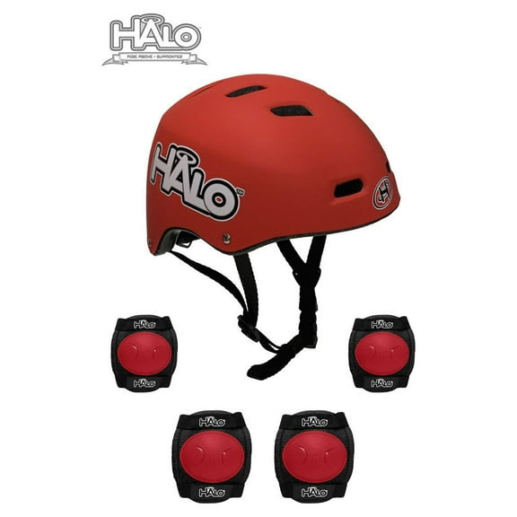Halo Rise Above 3 in 1 Scooter and Skateboard Helmet and Protective Pad Combo Set - Red - 5+ Unisex