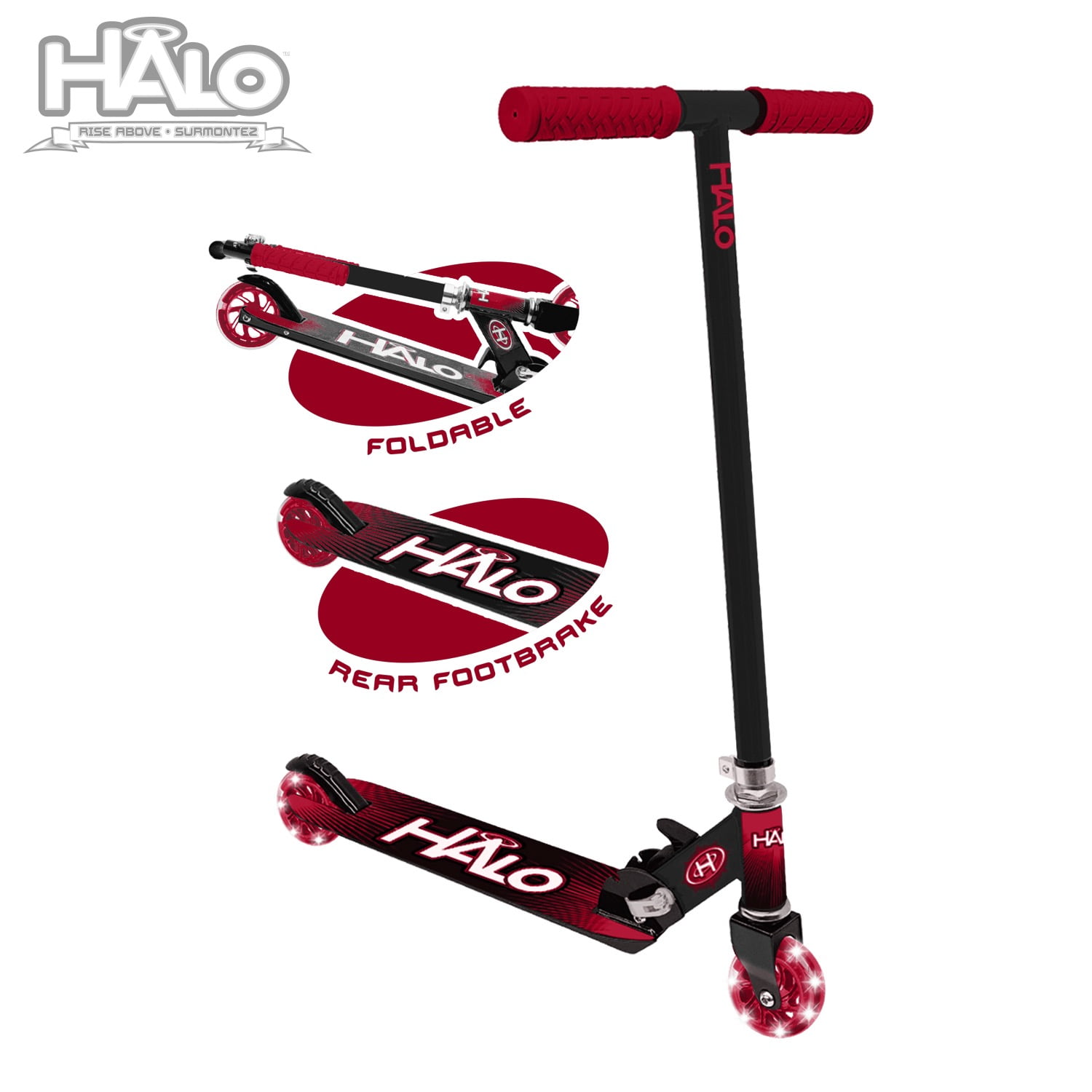 Halo Rise Above Supreme 100mm Wheel Inline Scooter - Red - 220 lbs Max weight - Unisex
