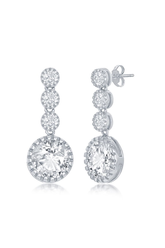 Halo Round 10mm with Triple Cubic Zirconia Silver/14k Gold/14k Rose Gold Plated Sterling Silver Dangling Earrings Jewelry for Women or Teens