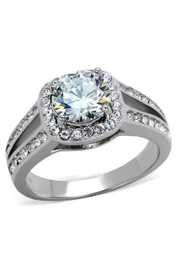 Halo Round Cut CZ Stainless Steel Engagement Halo Ring Women's 2.95 Ct