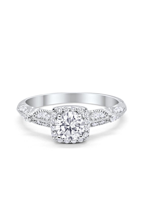 Halo Round Engagement Bridal Ring CZ 925 Sterling Silver Size 4
