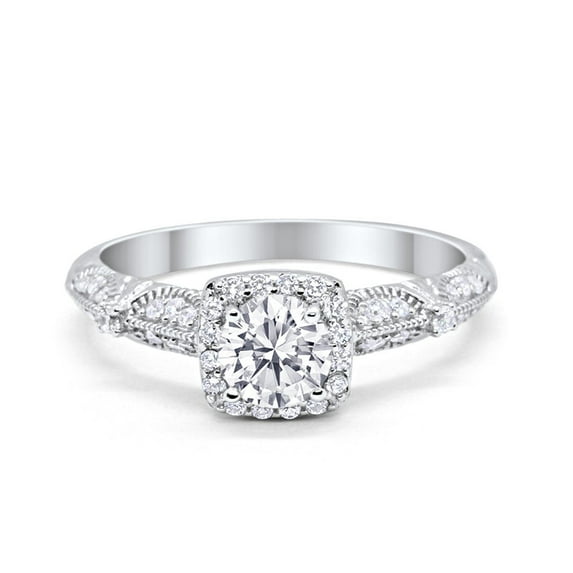 Halo Round Engagement Bridal Ring CZ 925 Sterling Silver Size 7