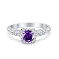 thumbnail image 1 of Halo Round Engagement Ring Amethyst CZ 925 Sterling Silver Size 6, 1 of 6