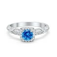 thumbnail image 1 of Halo Round Engagement Ring Blue Topaz CZ 925 Sterling Silver Size 6, 1 of 5