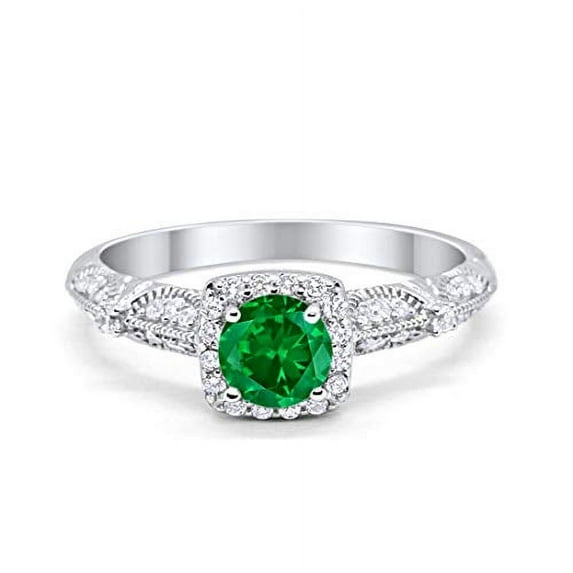Halo Round Engagement Ring Green Emerald CZ 925 Sterling Silver Size 12
