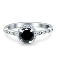 thumbnail image 1 of Halo Round Women Engagement Ring Simulated Black 925 Sterling Silver, 1 of 5