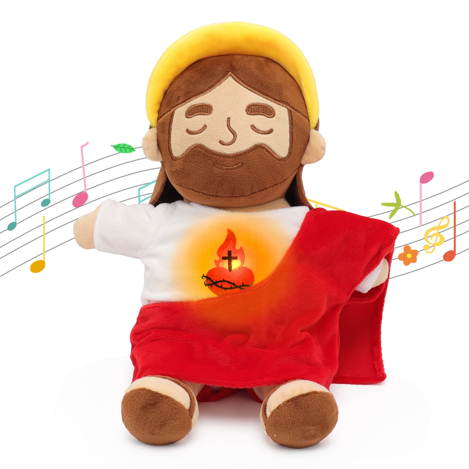 Halo Sacred Heart Jesus Breath Jesus Luminous Doll Adjust Sound Size Play Music Festival Gift For Easter Gift