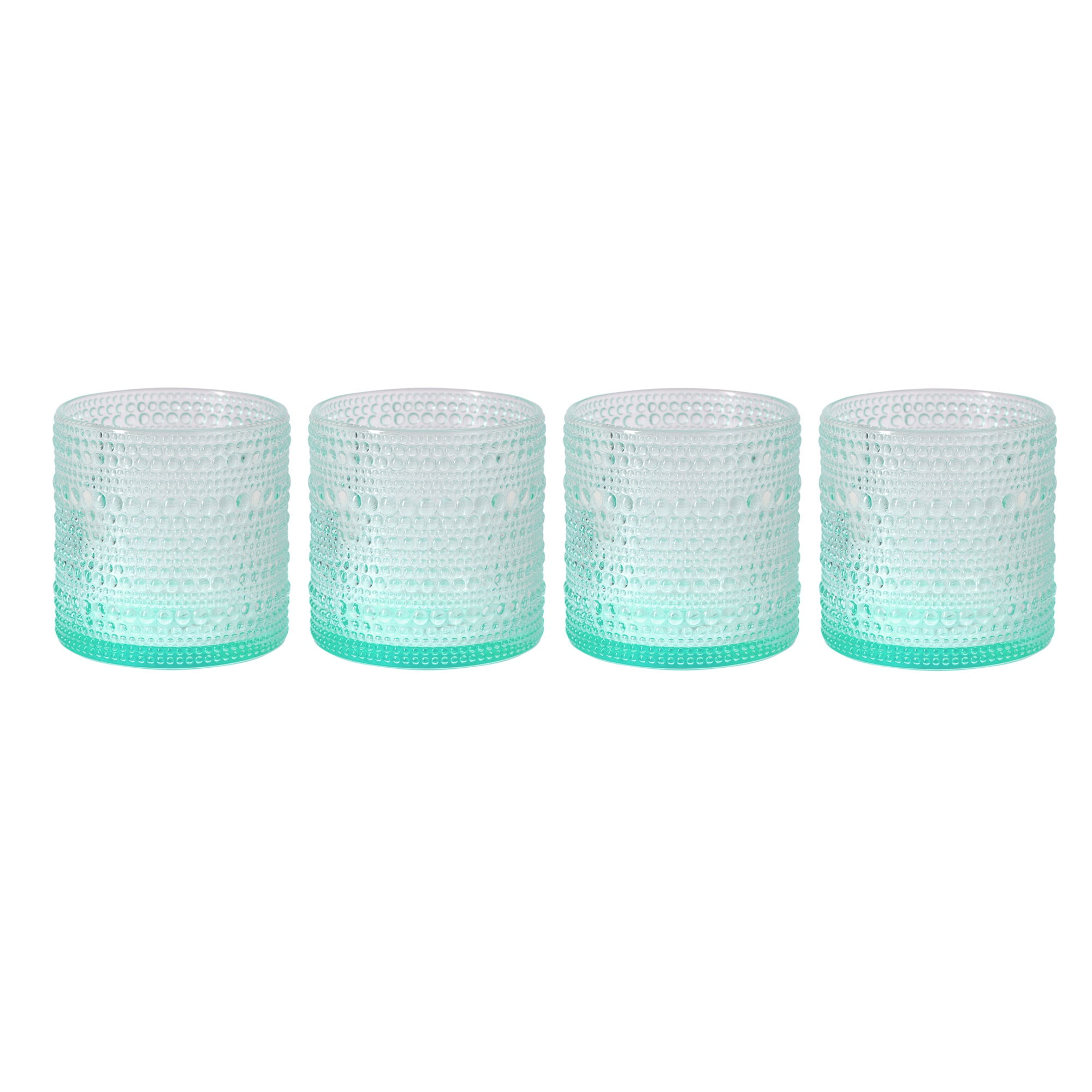 Sage and Aqua Beaded Glass Set of Four, 13oz