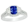 thumbnail image 1 of Halo Sapphire 4 CT Trapezoids & Pave Set Diamonds Engagement Ring, Size 6.5, 1 of 1