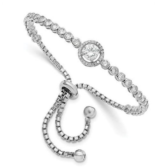 Halo Set Adjustable Bracelet with Artificial Round Diamond by Diamond Essence set in Sterling Silver