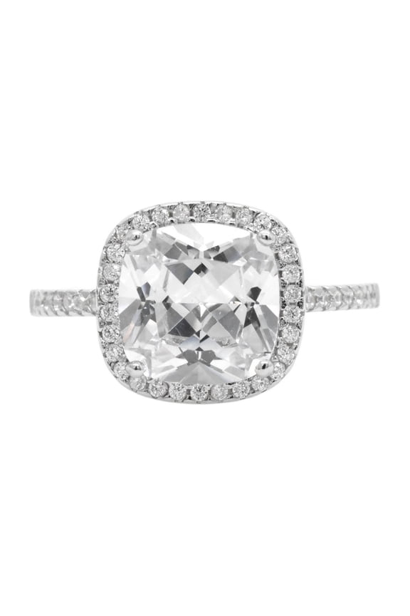 Halo Set Clear Cubic Zirconia Cushion Cut Simple Ring Sterling Silver Size 8