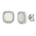 thumbnail image 1 of Halo Set White Synthetic Opal CZ Square Earring Sterling Silver, 1 of 2