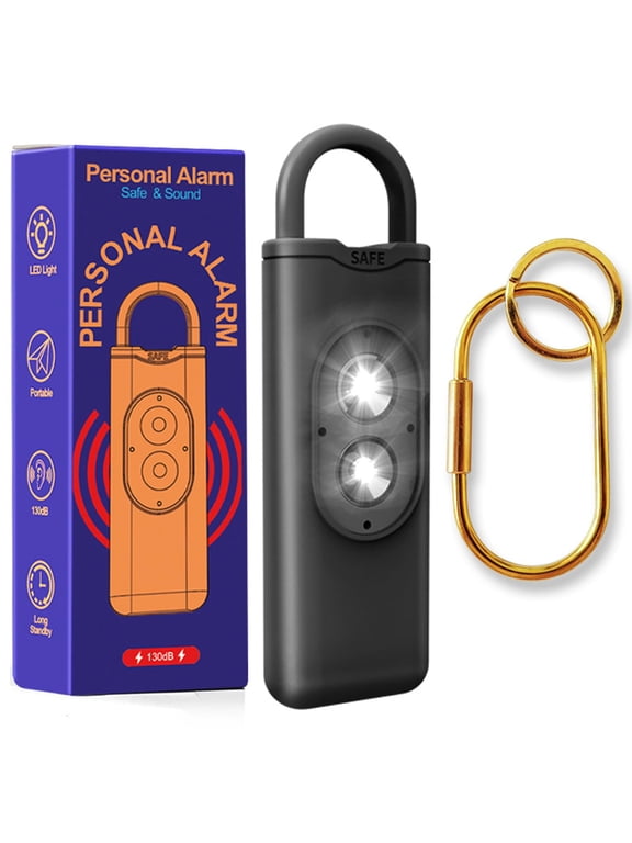 Halo-Siren Keychain, HaloSiren Personal Safety Alarm - 130db Loud Alarm Keychain with LED Strobe Light, Compact Emergency Siren (Double Flashing Lights - Black + Copper Ring)