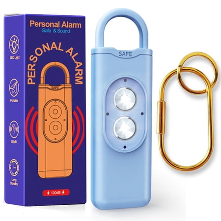 Halo-Siren Keychain, HaloSiren Personal Safety Alarm - 130db Loud Alarm Keychain with LED Strobe Light, Compact Emergency Siren (Double Flashing Lights-Blue + Copper Ring)
