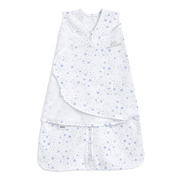 Halo SleepSackSwaddle, 100% Cotton, Midnight Moons Blue, Newborn Boys, 0-3 Months