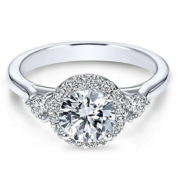 Halo Solitaire Anniversary Rings For Women's 1.9 Ct Diamond 14K White Gold Over