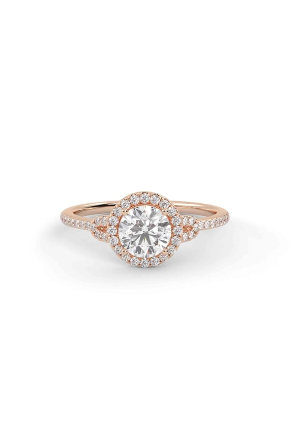 Halo Solitaire Engagement Ring, 0.95 Cttw Round Cut Lab Created Moissanite Rings for Women In 10K Solid Rose Gold VVS1 Quality Ring Size-6