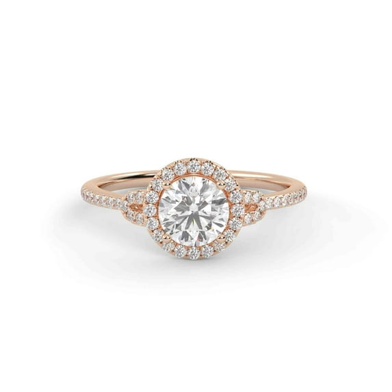 Halo Solitaire Engagement Ring, 0.95 Cttw Round Cut Lab Created Moissanite Rings for Women In 10K Solid Rose Gold VVS1 Quality Ring Size-9.5