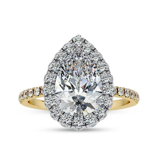 Halo Solitaire Engagement Rings For Women | Center 10x7mm Pear Cut Lab Created Moissanite Teardrop Promise Ring for Her in 10K Solid Yellow Gold, Ring Size 4
