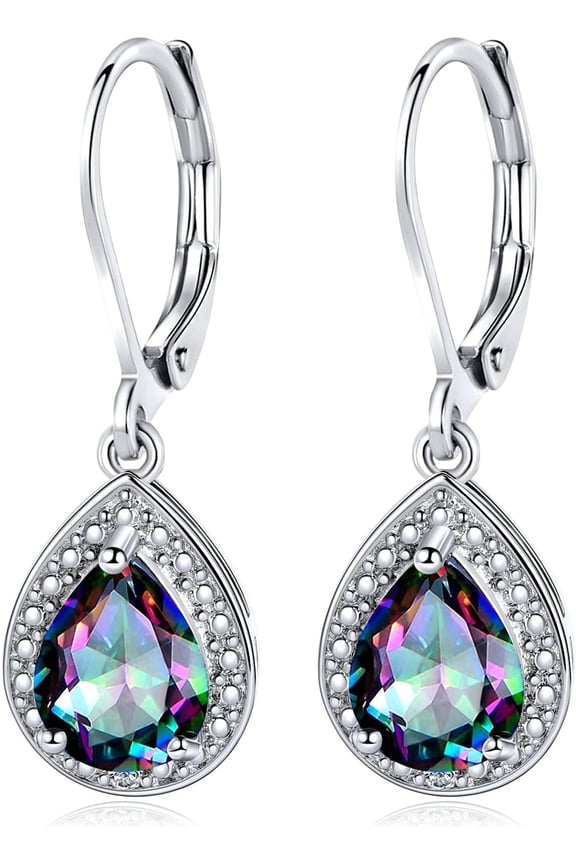 Halo Sparkle Teardrop Leverback Earrings for Women 18K White Gold Plated Opal/Cubic Zirconia Dangle Lightweight Hypoallergenic Jewelry Gifts for Wedding