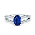 thumbnail image 1 of Halo Split Shank Oval Ring Blue Sapphire CZ 925 Sterling Silver Size 10, 1 of 7