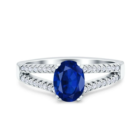 Halo Split Shank Oval Ring Blue Sapphire CZ 925 Sterling Silver Size 10