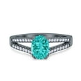 thumbnail image 1 of Halo Split Shank Oval Ring Paraiba Tourmaline CZ 925 Sterling Silver Size 7, 1 of 7
