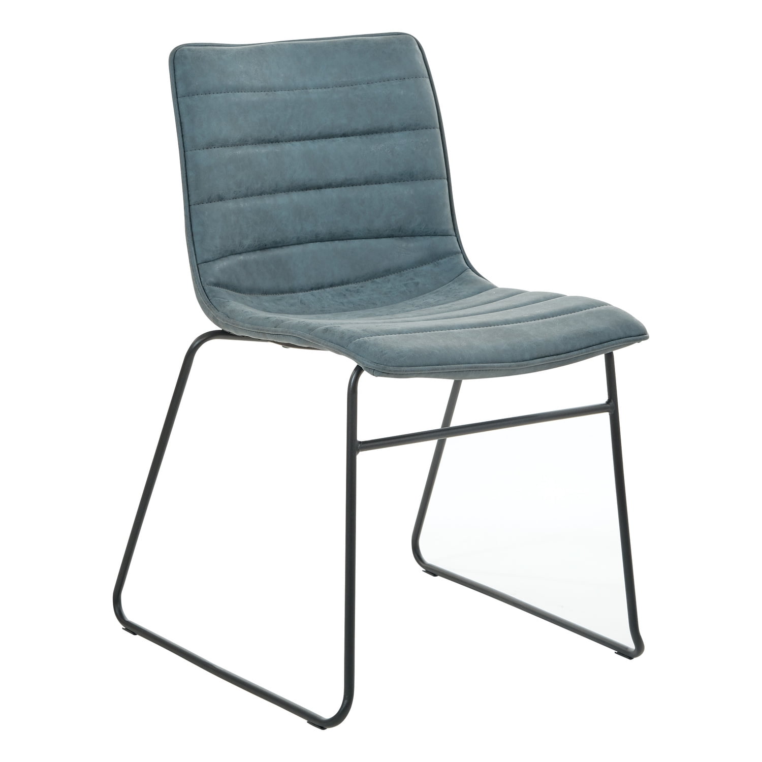 Navy Faux Leather Metal Frame Stackable Armless Chair