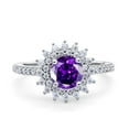 thumbnail image 1 of Halo Starburst Flower Wedding Ring Simulated Amethyst CZ 925 Sterling Silver Size 9, 1 of 5