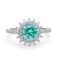 thumbnail image 1 of Halo Starburst Flower Wedding Ring Simulated Paraiba Tourmaline CZ 925 Sterling Silver Size 6, 1 of 5