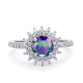 thumbnail image 1 of Halo Starburst Flower Wedding Ring Simulated Rainbow CZ 925 Sterling Silver Size 9, 1 of 5