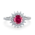 thumbnail image 1 of Halo Starburst Flower Wedding Ring Simulated Ruby CZ 925 Sterling Silver Size 7, 1 of 5