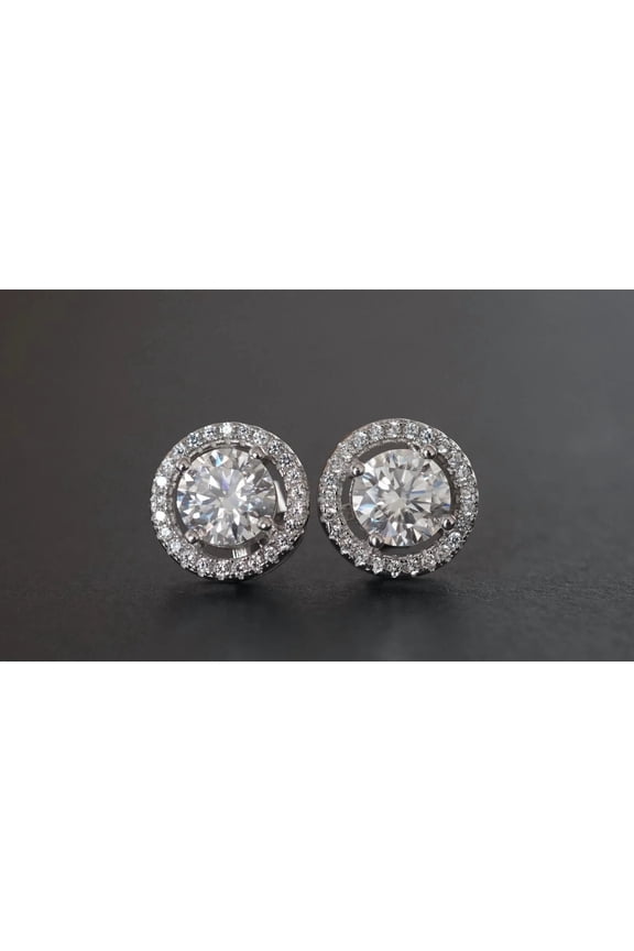 Halo Stud Earrings 14K White Gold Plated Silver 2Ct Round Brilliant Cut Lab Created Diamond
