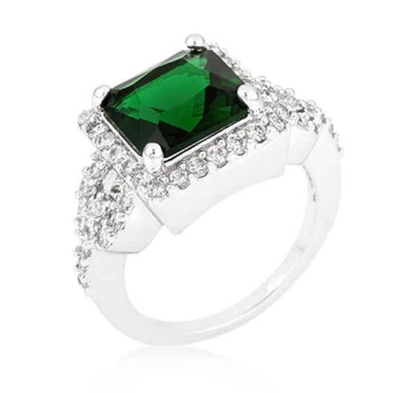 Halo Style Princess Cut Emerald Green Cocktail Ring, Size 06