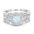 thumbnail image 1 of Halo Three Piece Round Set Lab Created White Opal Ring 925 Sterling Silver Size 7, 1 of 4