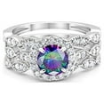 thumbnail image 1 of Halo Three Piece Round Set Rainbow CZ Ring 925 Sterling Silver Size 6, 1 of 4