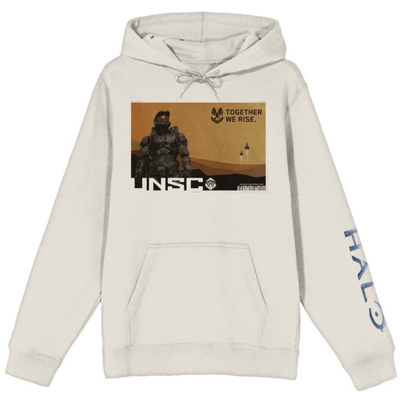 Halo Together We Rise Long Sleeve Adult Sand Hooded Sweatshirt-XXL