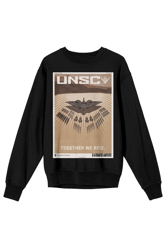 Halo Together We Rise UNSC Poster Crew Neck Long Sleeve Adult Black Sweatshirt-3XL