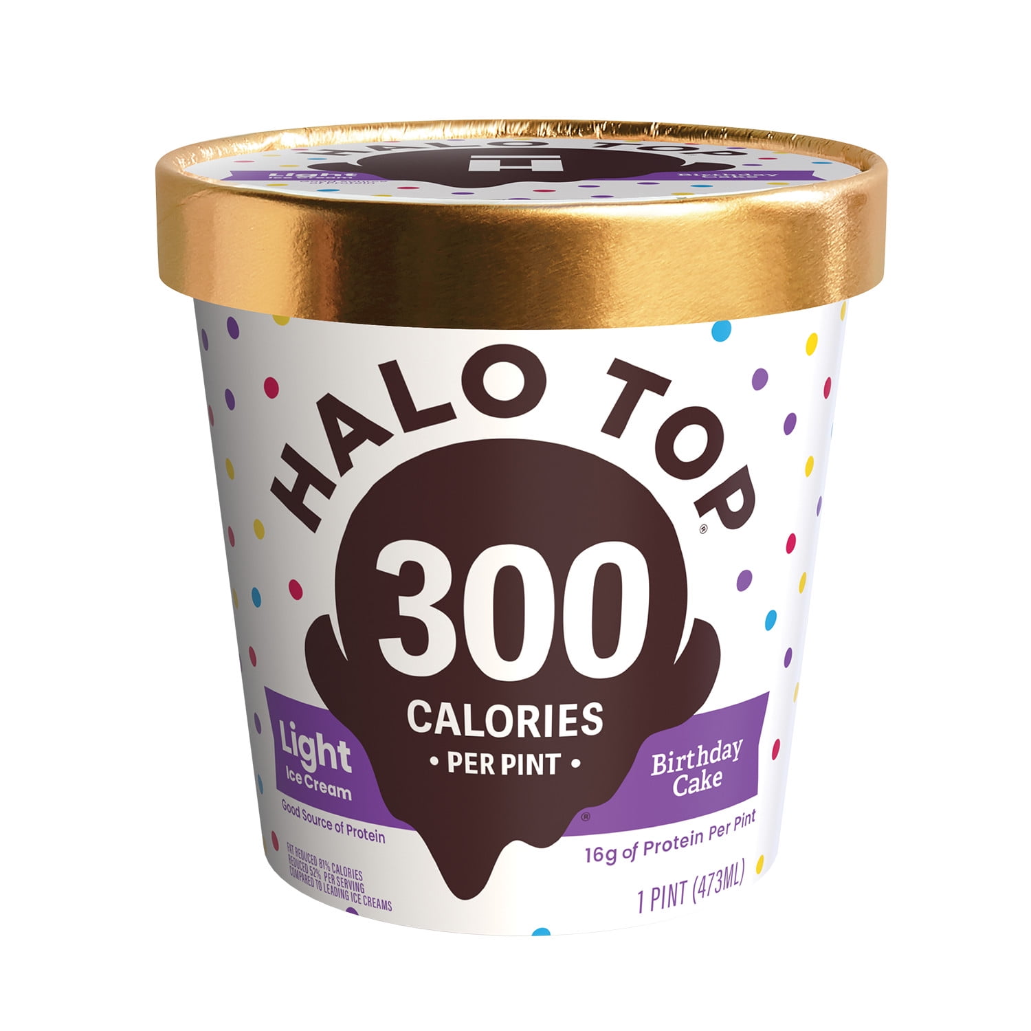 Halo Top Birthday Cake Light Ice Cream, With A Good Source of Protein, Lower Calorie Frozen Dessert, 16 fl oz Pint