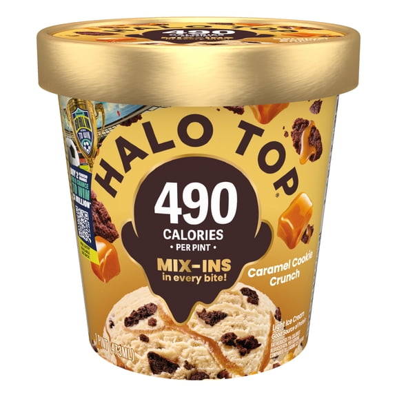 Halo Top Caramel Dark Chocolate Cookie Crunch Light Ice Cream, Lower Calorie Frozen Dessert Pint, 16 fl oz