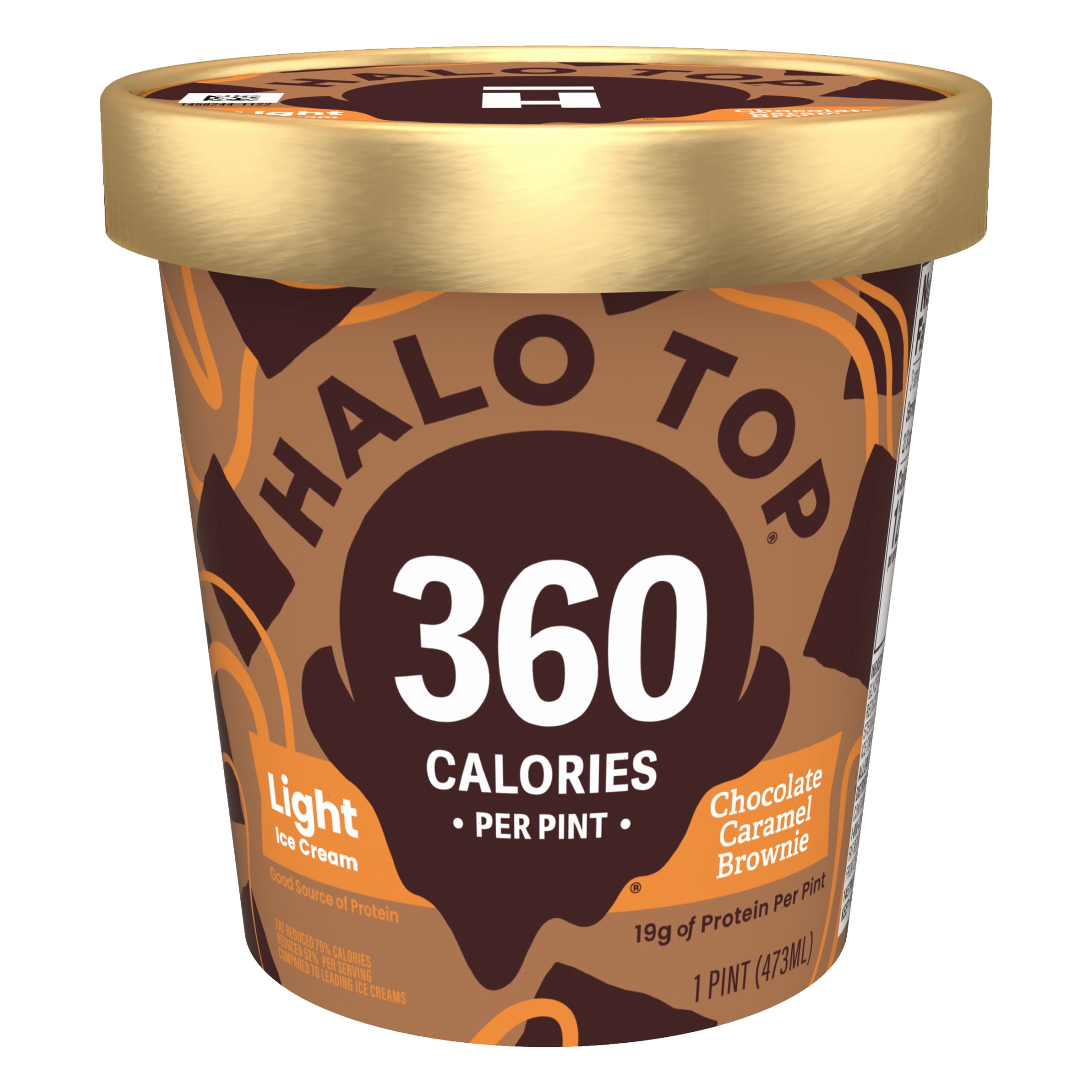 Halo Top Chocolate Caramel Brownie Light Ice Cream, With A Good Source of Protein, Lower Calorie Frozen Dessert, 16 fl oz Pint