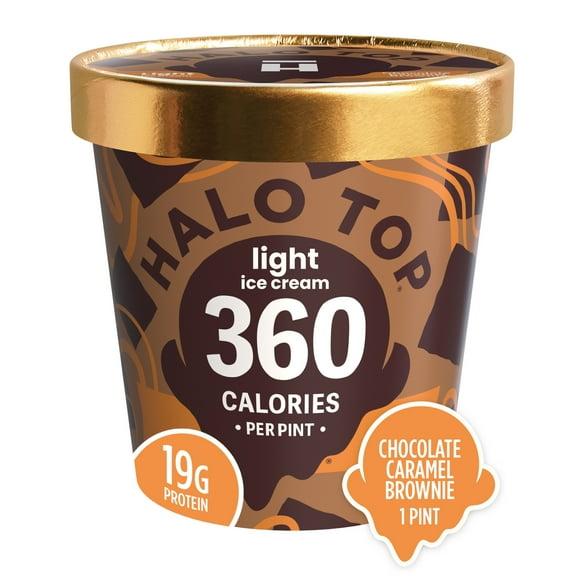 Halo Top Chocolate Caramel Brownie Light Ice Cream, With A Good Source of Protein, Lower Calorie Frozen Dessert, 16 fl oz Pint