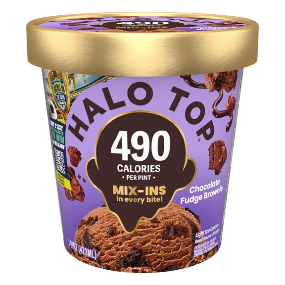 Halo Top Chocolate Fudge Brownie Light Ice Cream, Lower Calorie Frozen Dessert Pint, 16 fl oz