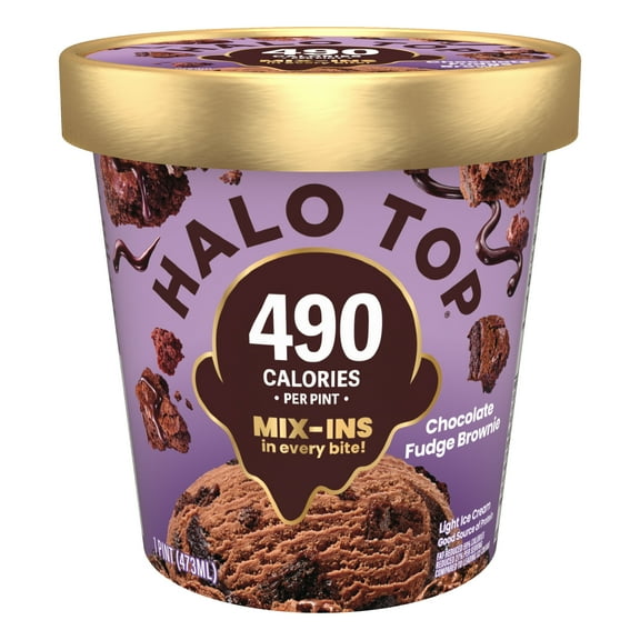 Halo Top Chocolate Fudge Brownie Light Ice Cream, Lower Calorie Frozen Dessert Pint, 16 fl oz