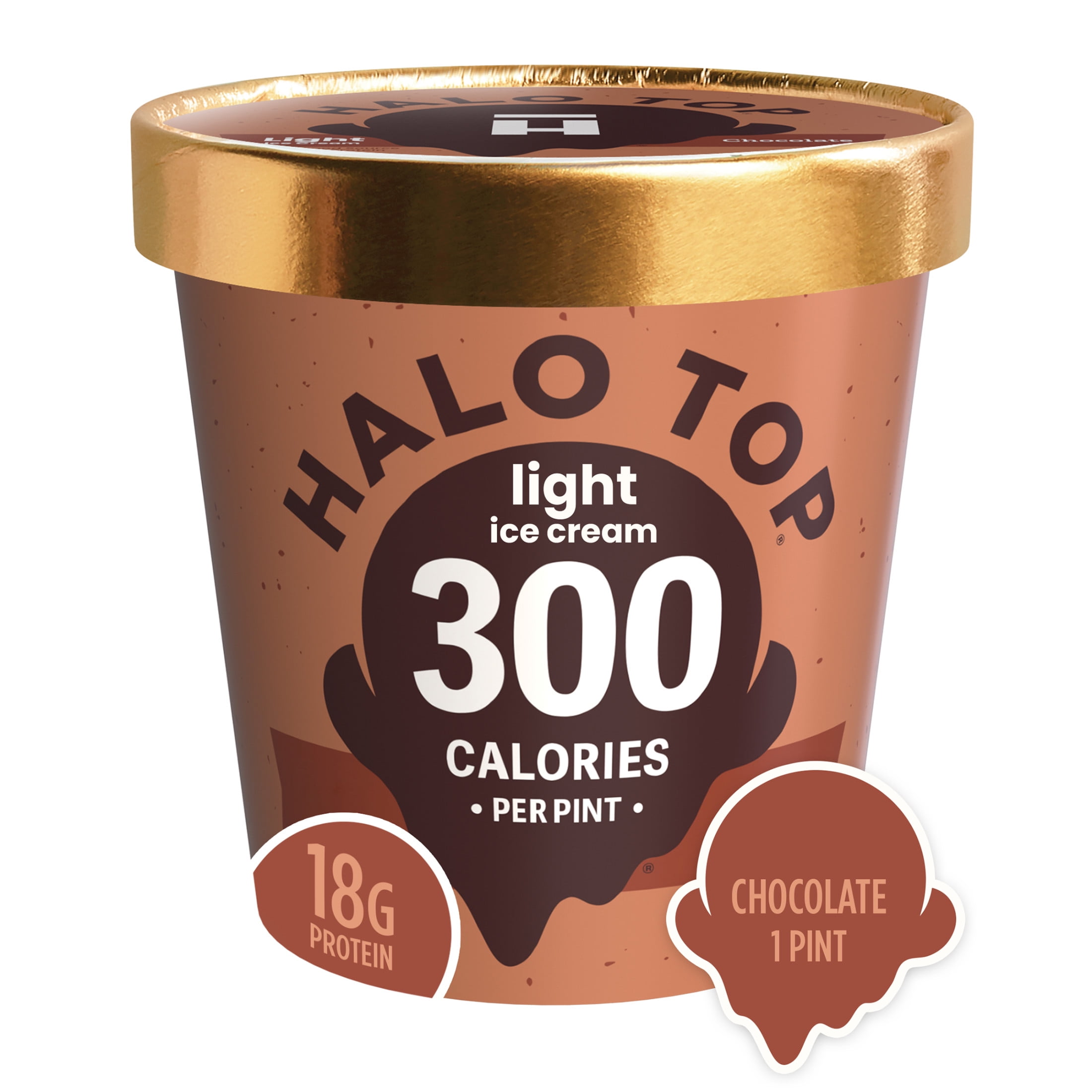 Halo Top Chocolate Light Ice Cream, With A Good Source of Protein, Lower Calorie Frozen Desset, 16 fl oz Pint
