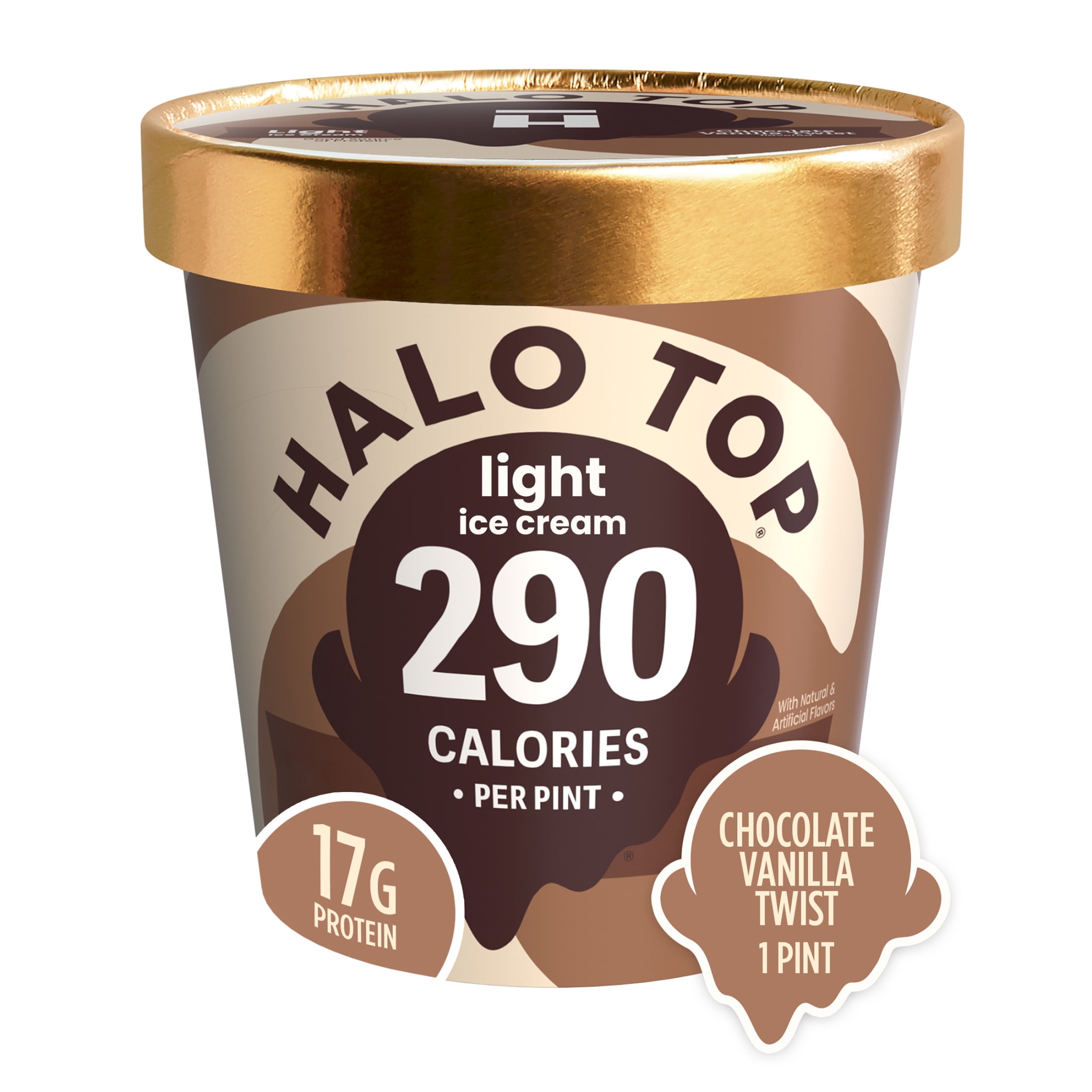 Halo Top Chocolate Vanilla Twist Light Ice Cream, With A Good Source of Protein, Lower Calorie Frozen Dessert, 16 fl oz Pint
