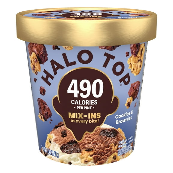Halo Top Cookies & Chocolate Brownies Light Ice Cream, Lower Calorie Frozen Dessert Pint, 16 fl oz
