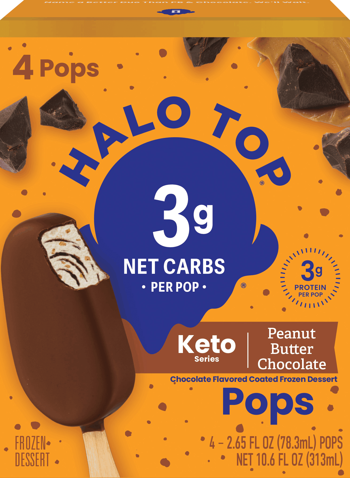 Halo Top Keto Peanut Butter Chocolate Frozen Dessert Pops for Fall, 4 Pack