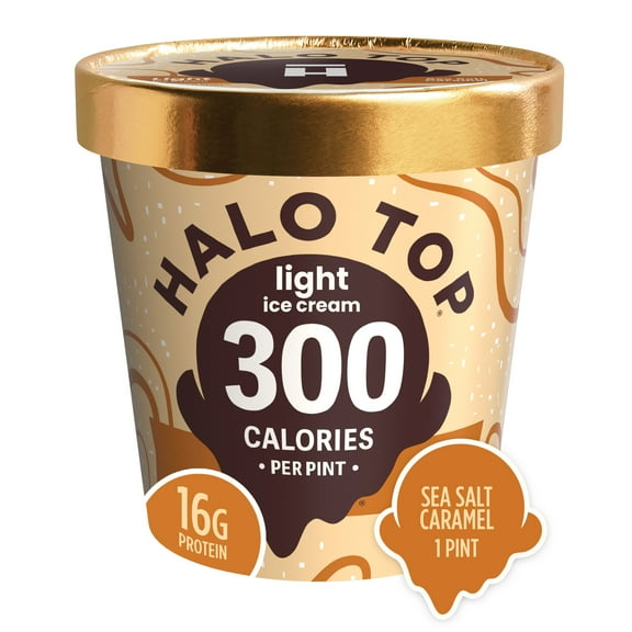 Halo Top Sea Salt Caramel Light Ice Cream, With A Good Source of Protein, Lower Calorie Frozen Dessert, 16 fl oz Pint