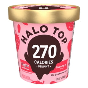 Halo Top Strawberry Flavored Light Ice Cream, With A Good Source of Protein, Lower Calorie Frozen Dessert, 16 fl oz Pint